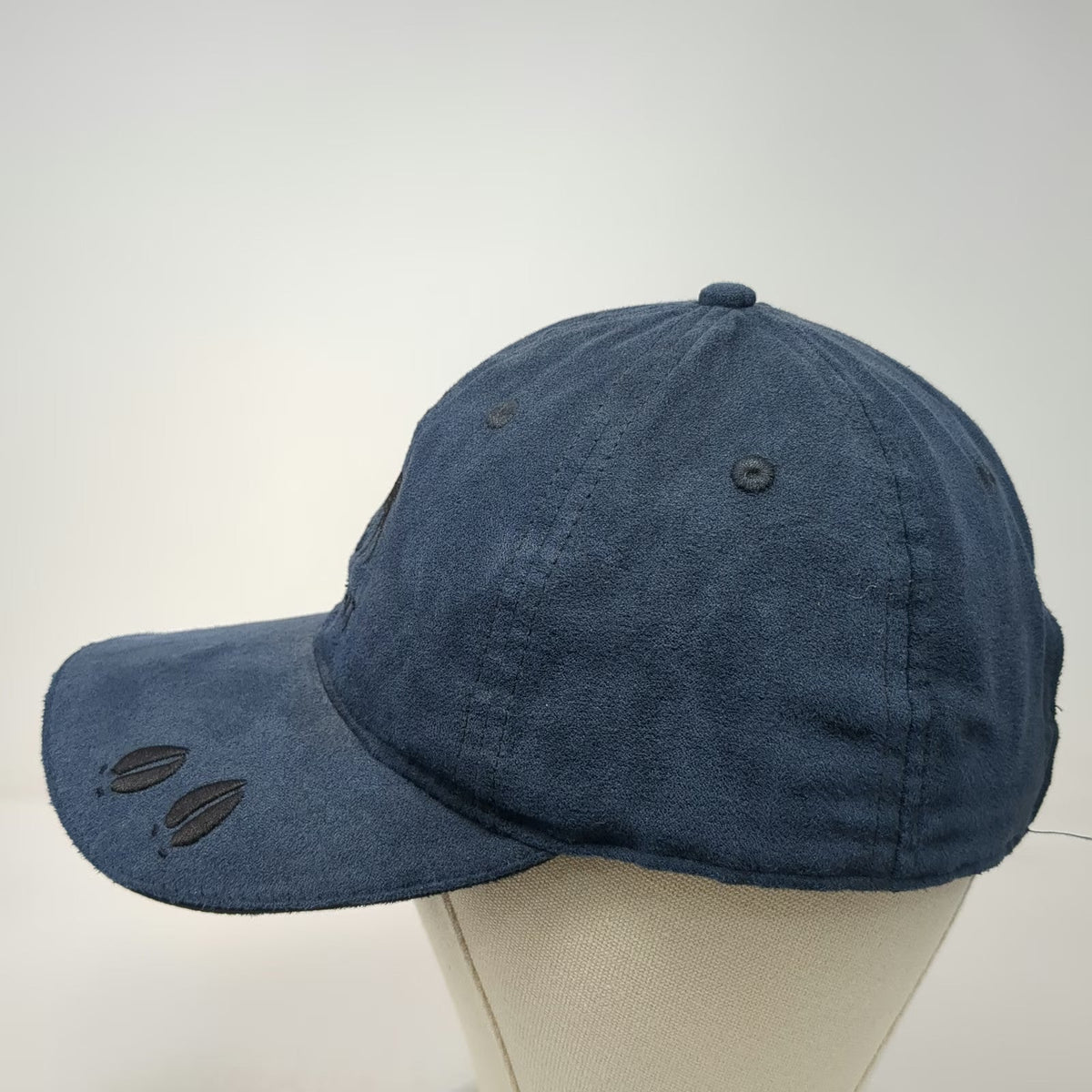 Blue Black Baseball Cap OSFM Moose Vermont Faux Suede Hoof Prints Slideback Hat