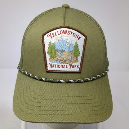 Mad Engine Trucker Hat Green One Size Yellowstone National Park Bison Patch Mesh