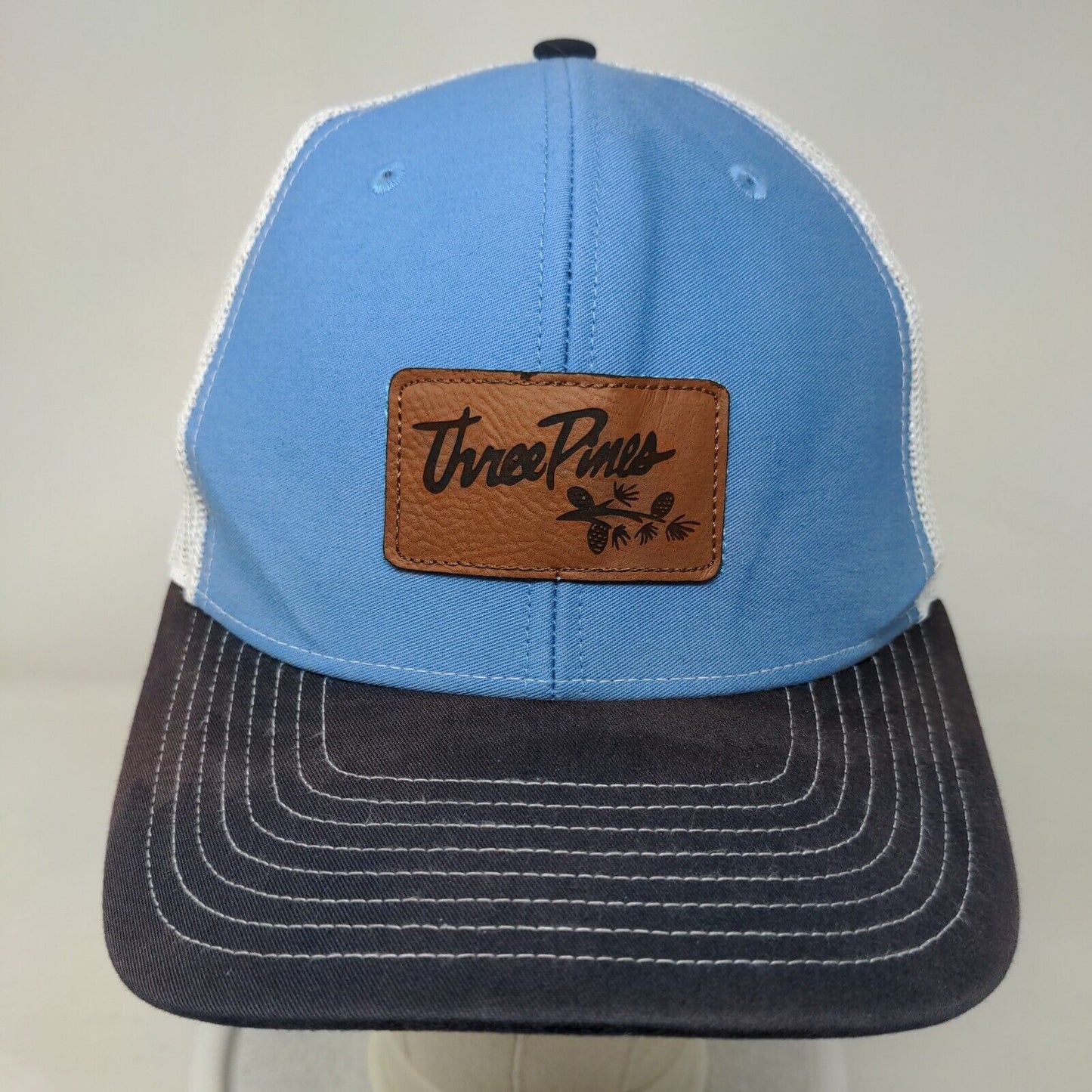 Three Pines Snapback Mesh Back Trucker Hat Multi One Size Leather Patch