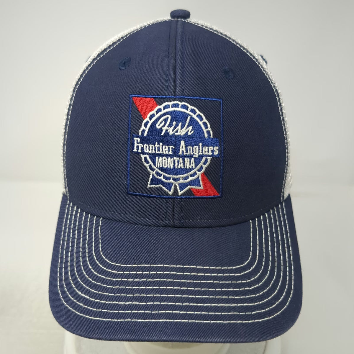 Ouray Trucker Hat Blue One Size Fish Frontier Anglers Montana Snapback Mesh
