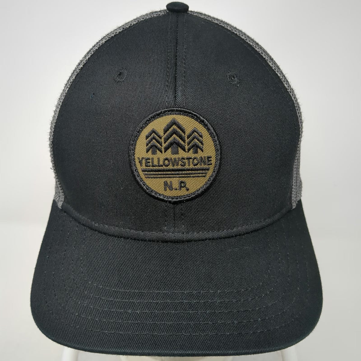 Trucker Hat Black One Size Yellowstone National Park Mesh Snapback Pine Trees
