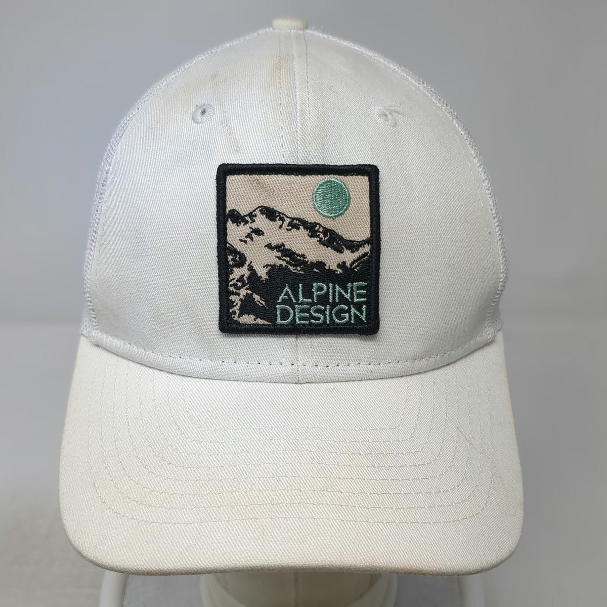Alpine Design Trucker Hat White One Size Mountain Patch Mesh Back Snapback Cap