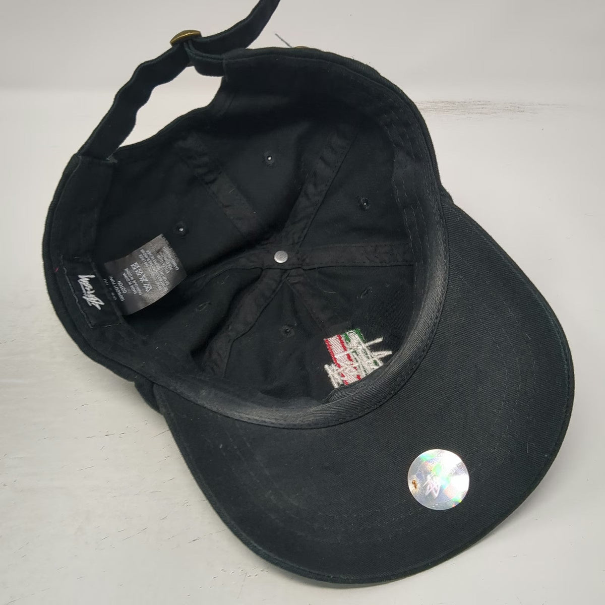 Stussy Baseball Cap Black One Size Red Green Logo White Piping Slideback hat