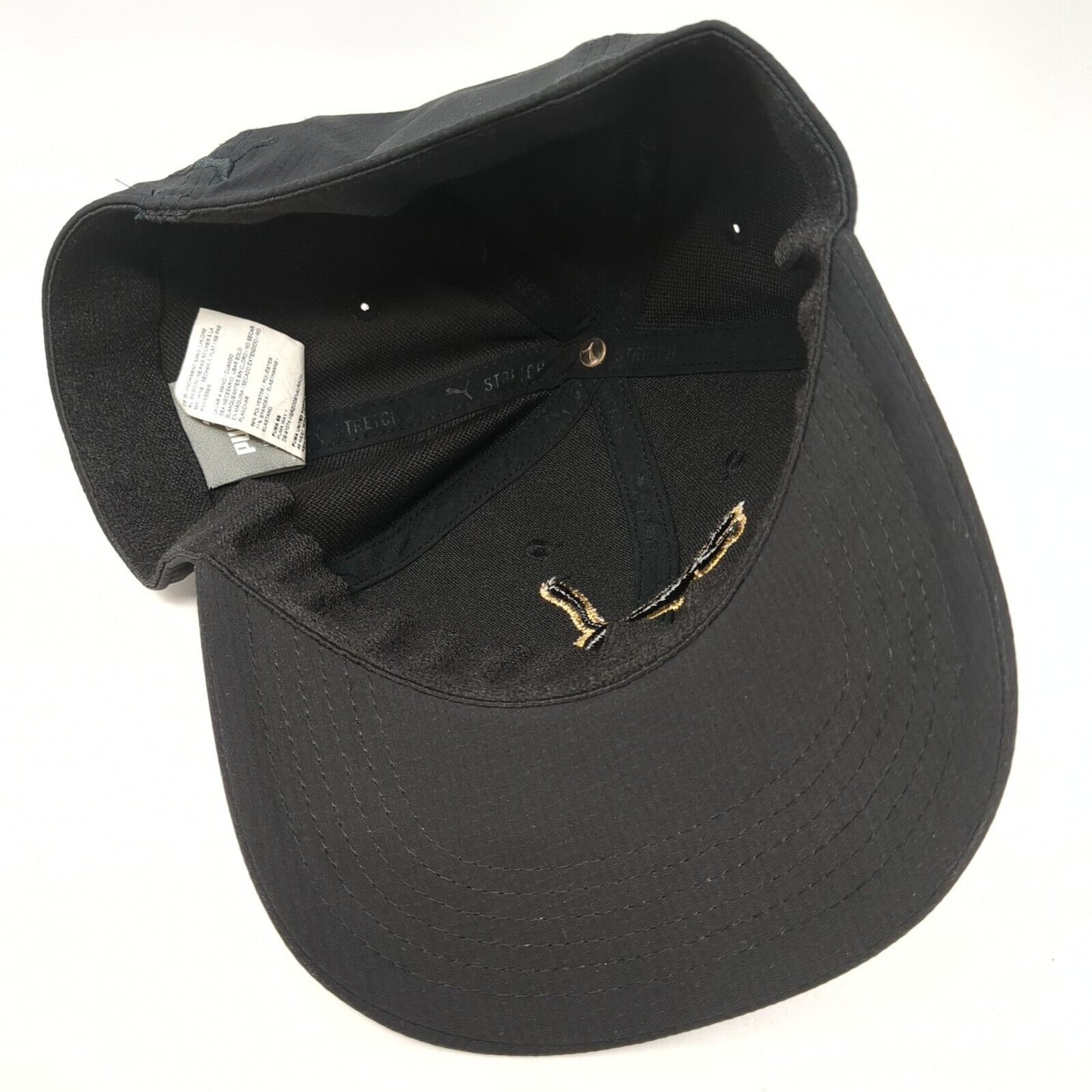 Puma Logo Fitted Hat Black L/XL Embroidered Stretch Solid 6 Panel