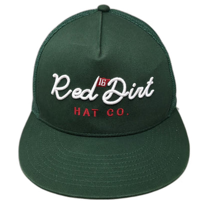 Red Dirt Hat Co. Trucker Green One Size Mesh Snapback Flat Brim Logo Embroidery