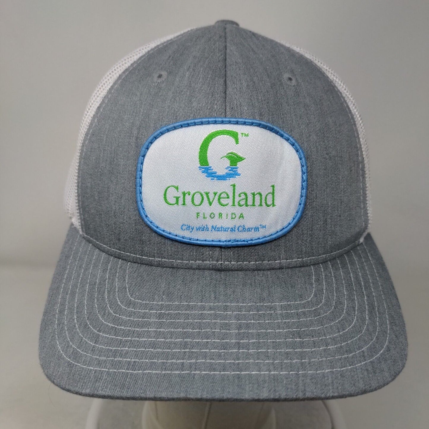 Groveland Florida Snapback Trucker Hat Gray OS Adjustable Mesh Back Richardson