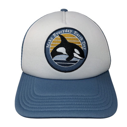 Make Everyday Earth Day Snapback Mesh Back Trucker Hat Blue OSFM Mighty Fine