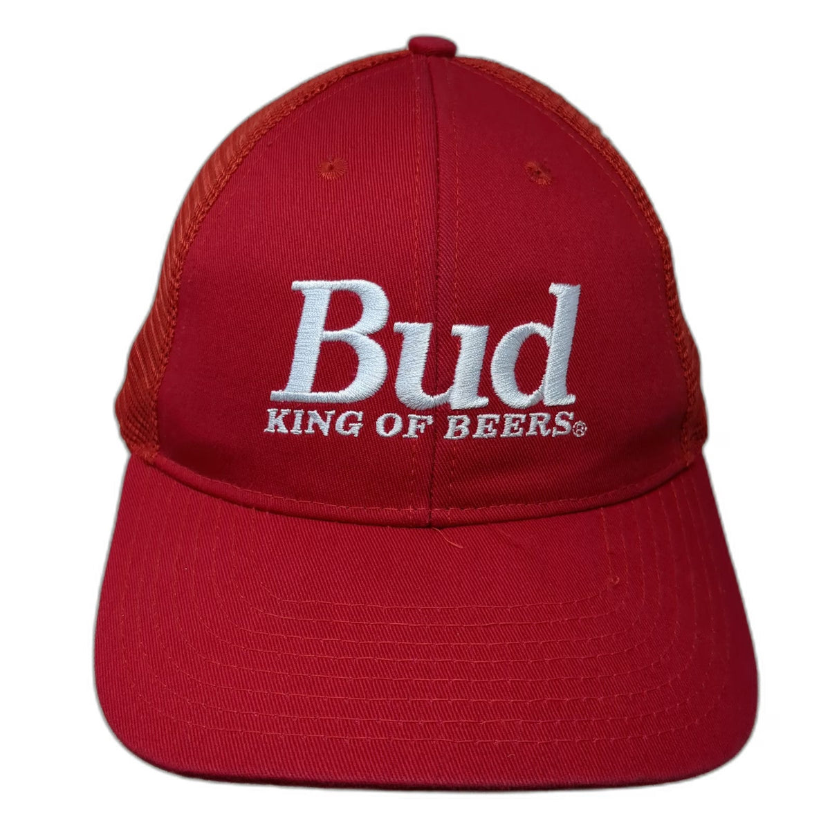 Budweiser Bud King of Beers Trucker Hat Red One Size Mesh Back Snapback Logo