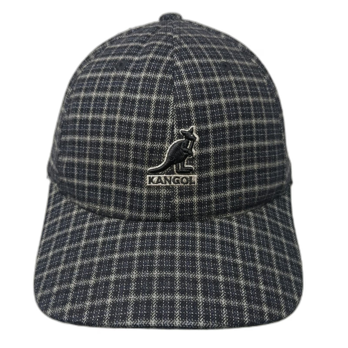 Kangol Baseball Cap Blue Gray White XL Flexfit Mini Plaid Kangaroo Logo Hat