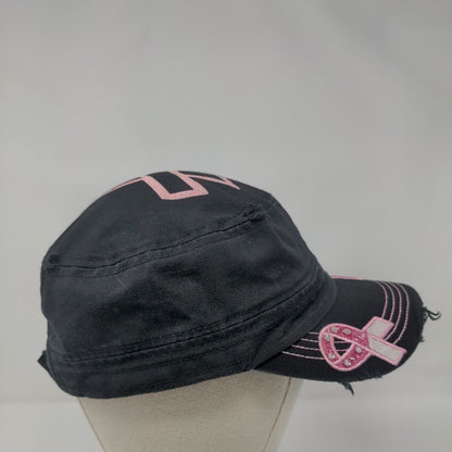 Pink Ribbon Rhinestone Strapback Army Hat Black One Size Pit Bull