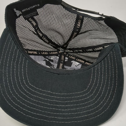 MISSION43 Trucker Hat Black One Size Snapback Mesh Flat Brim Logo Patch Lead