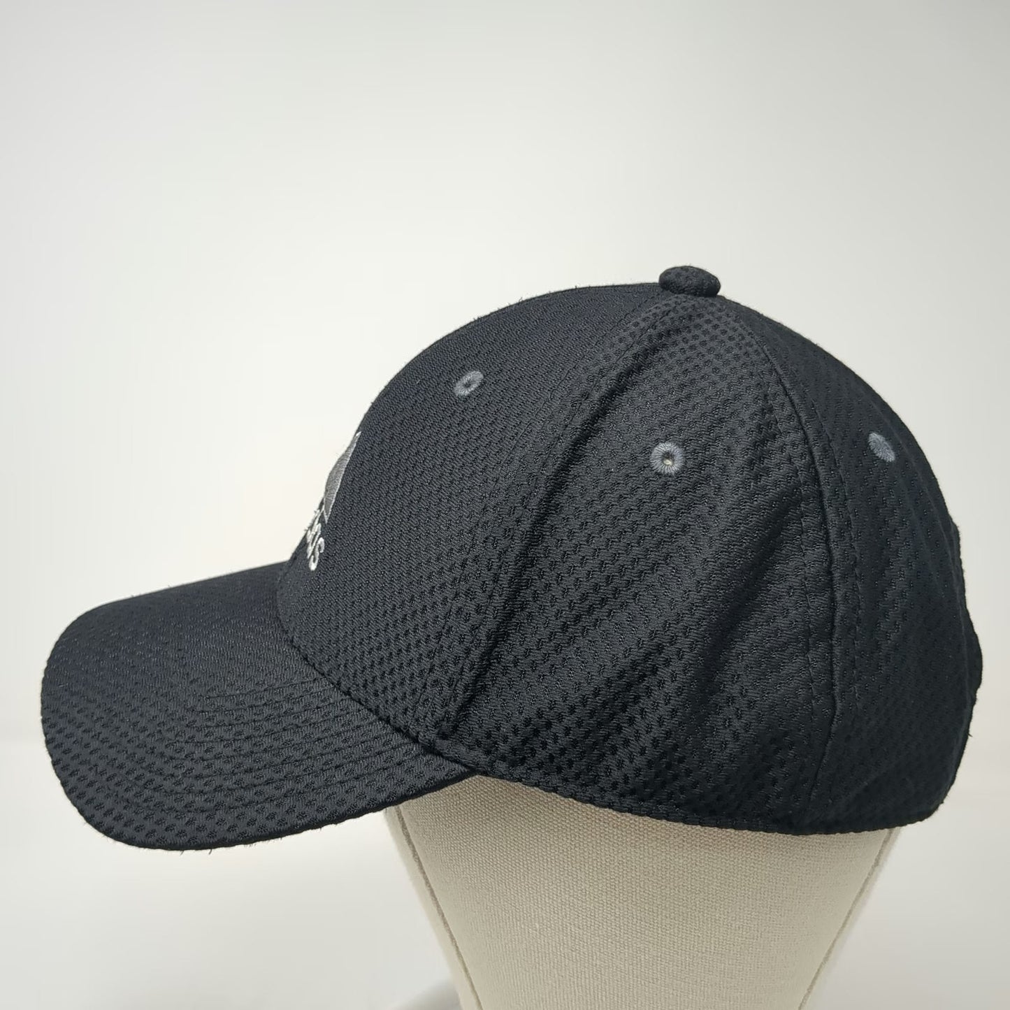 Adidas Baseball Cap Black One Size Silver Logo Textured Mesh Strapback Hat