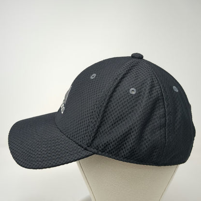 Adidas Baseball Cap Black One Size Silver Logo Textured Mesh Strapback Hat