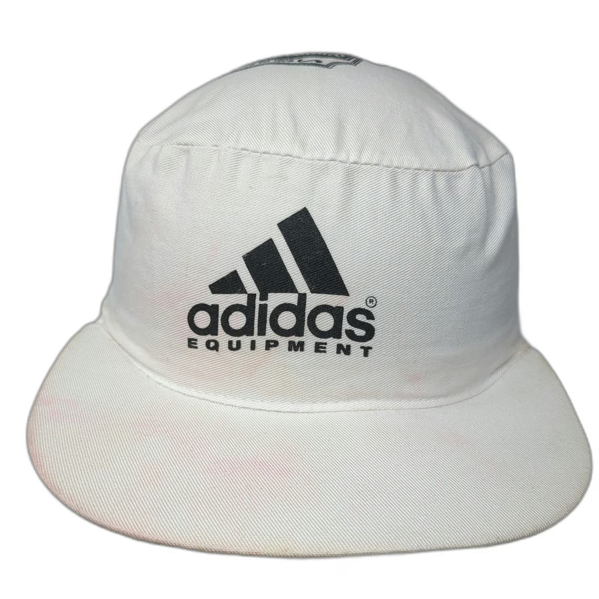 Adidas Army Cap White One Size Equipment Logo Elastic Back Flat Brim 3 Panel Hat