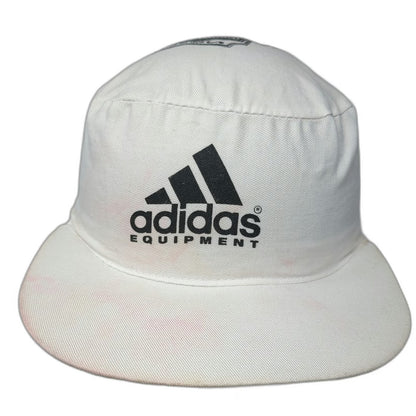 Adidas Army Cap White One Size Equipment Logo Elastic Back Flat Brim 3 Panel Hat