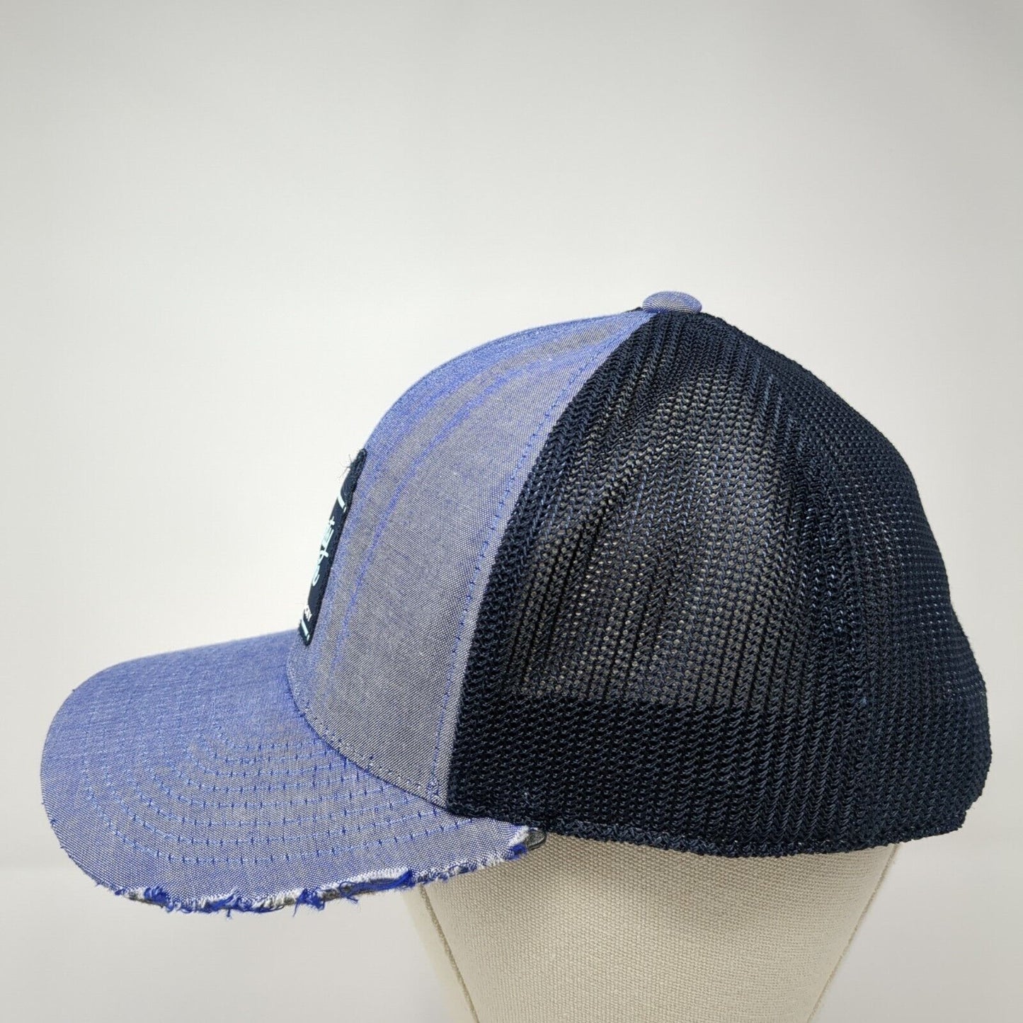 Party Time Live Lucky Top Golf Snapback Trucker Hat Blue OS Mesh Back Distressed