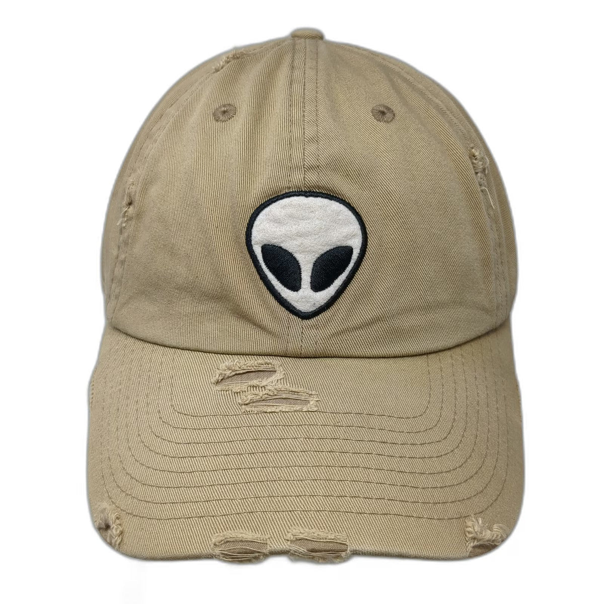 KBETHOS Baseball Cap Beige One Size Alien Patch Distressed Cotton Slideback Hat