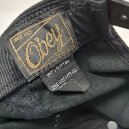 Obey 5 Panel Black Hat One Size Snapback Propaganda MFG 89 Worldwide Dissent