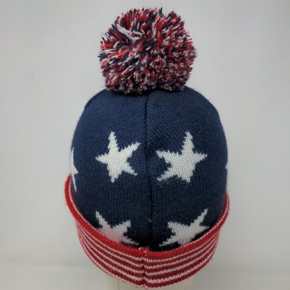 Old Navy Men's Knit Beanie Hat Red White Blue Size OS Patriotic Pom Pom