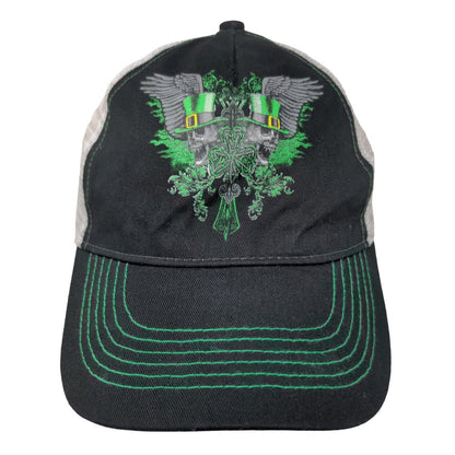St. Patrick's Day Skull Wings Strapback Mesh Back Trucker Hat Black OSFM