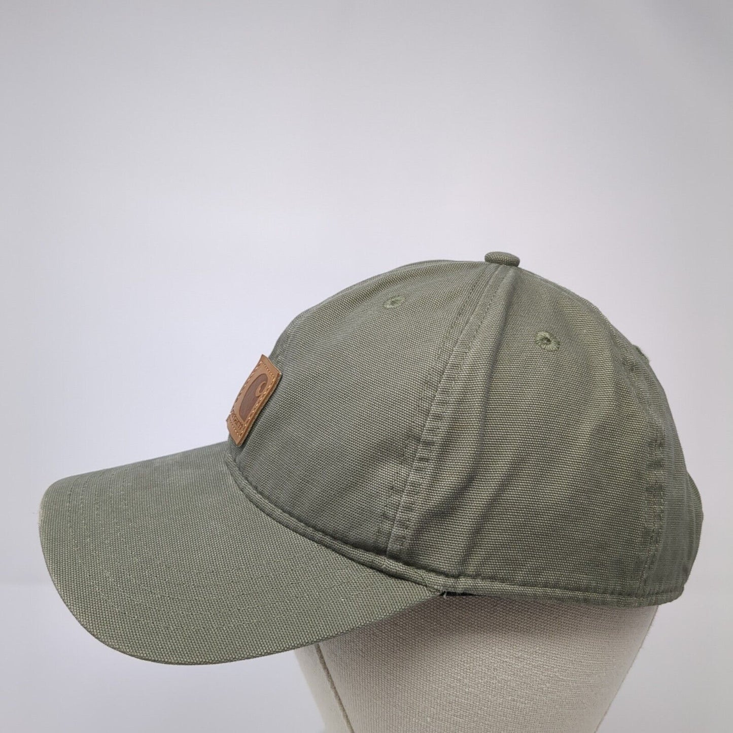 Carhartt Strapback Baseball Cap Green One Size Adjustable Leather Patch Cotton