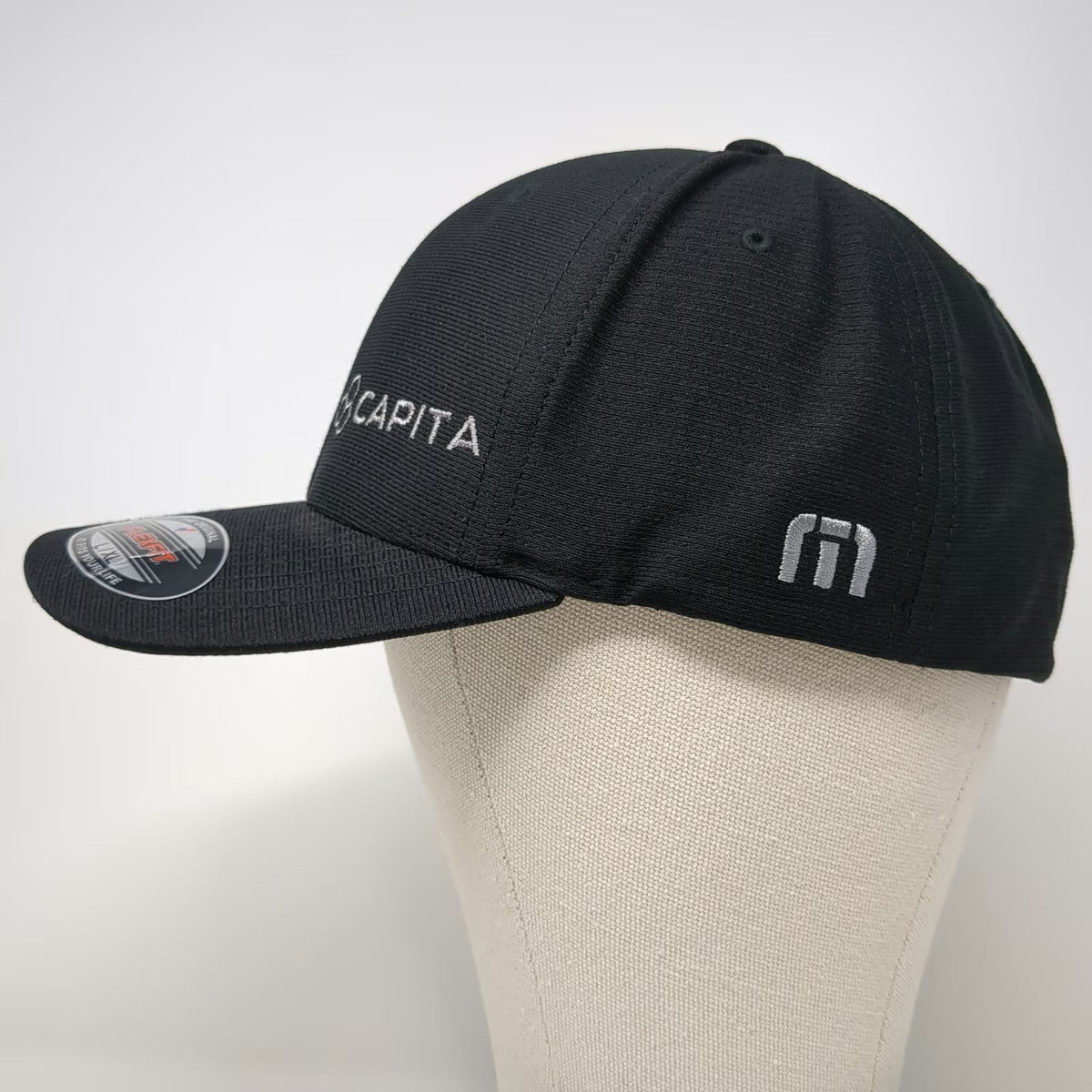Travis Mathew Capita Logo Black XL Baseball Cap Flexfit Polyester Curved Hat