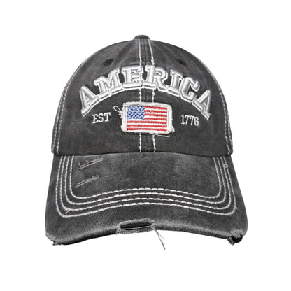 America Est 1776 Slideback Hat Gray One Size Adjustable Patriotic Distressed