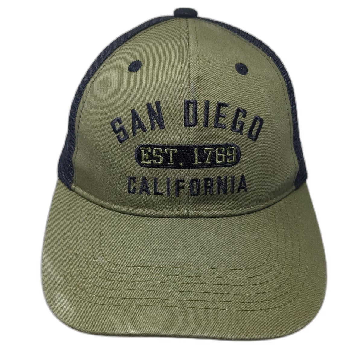 Trucker Hat Green One Size San Diego California Mesh Snapback Curved Brim Hat