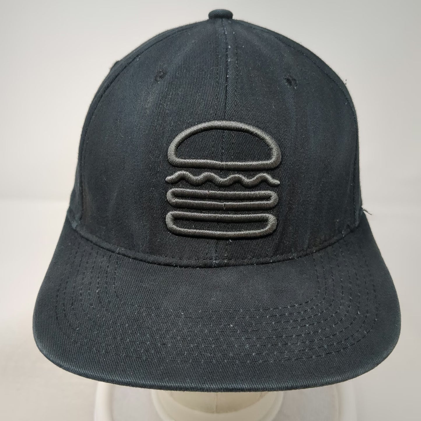 Shake Shack Snapback Black One Size Burger Embroidery Gray Underbrim Hat