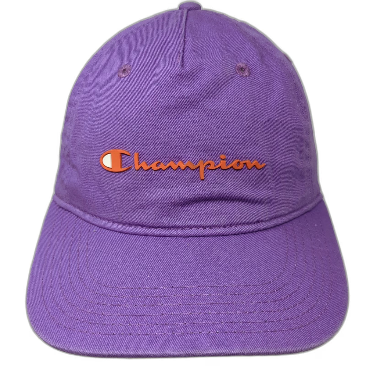Champion 5 Panel Purple Hat One Size Cotton Script Logo Slideback Adjustable