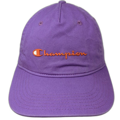 Champion 5 Panel Purple Hat One Size Cotton Script Logo Slideback Adjustable