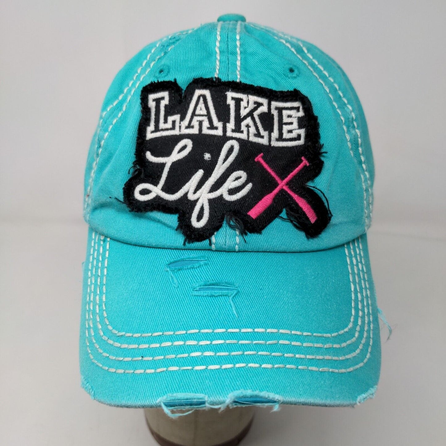 KB Ethos Men's Strapback Hat Green Blue Adjustable Lake Life Logo Distressed