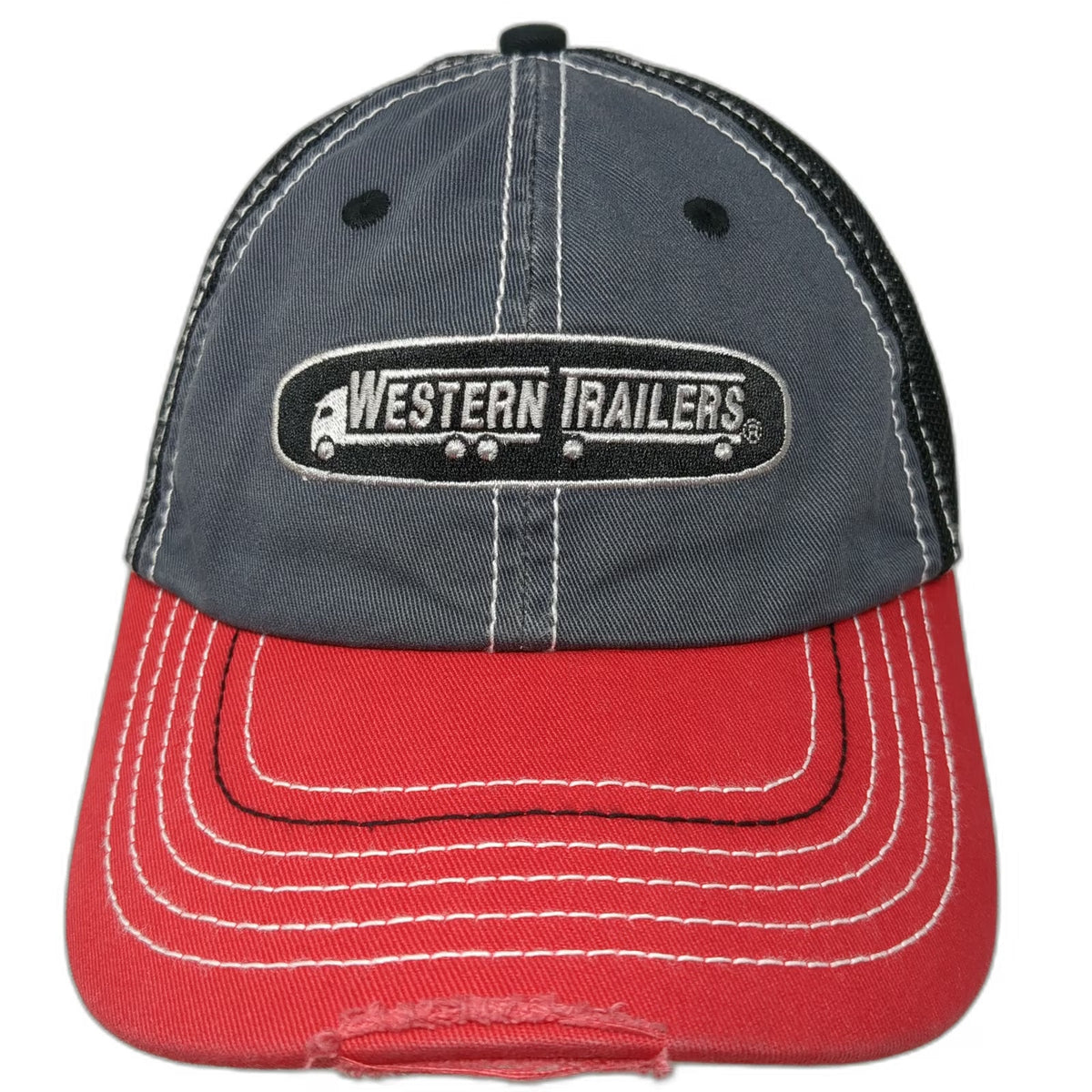 K-Products Baseball Cap Gray Red OSFM Western Trailers Semi Truck Mesh Logo Hat