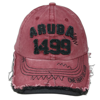 Red Baseball Cap One Size Aruba Happy Island 1499 Cotton Adjustable Souvenir Hat