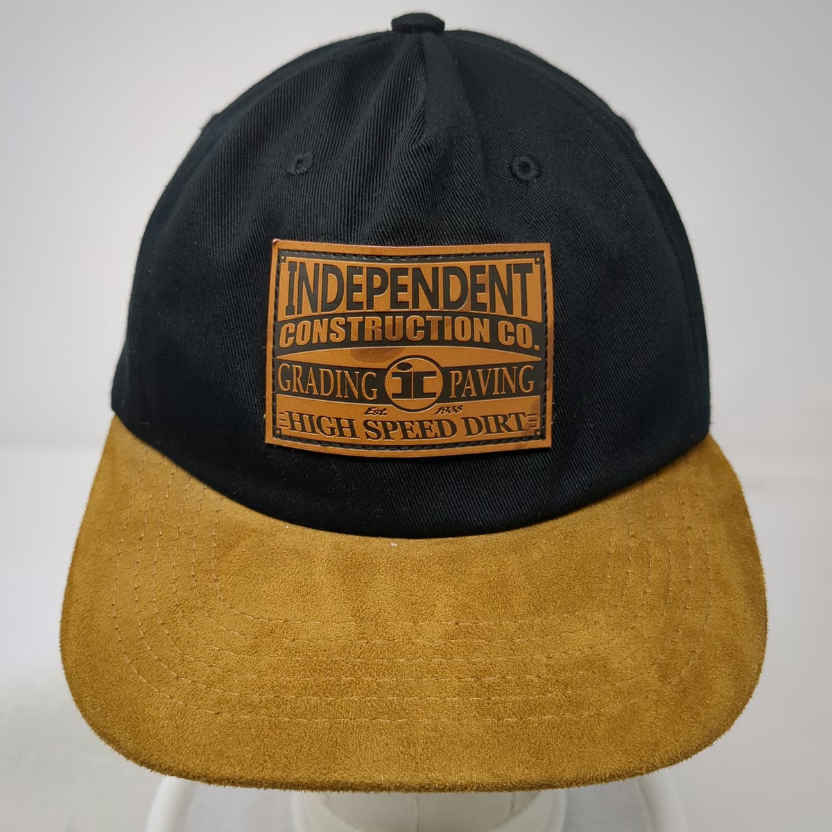 5 Panel Black Brown One Size Snapback Independent Construction Co Suede Brim Hat