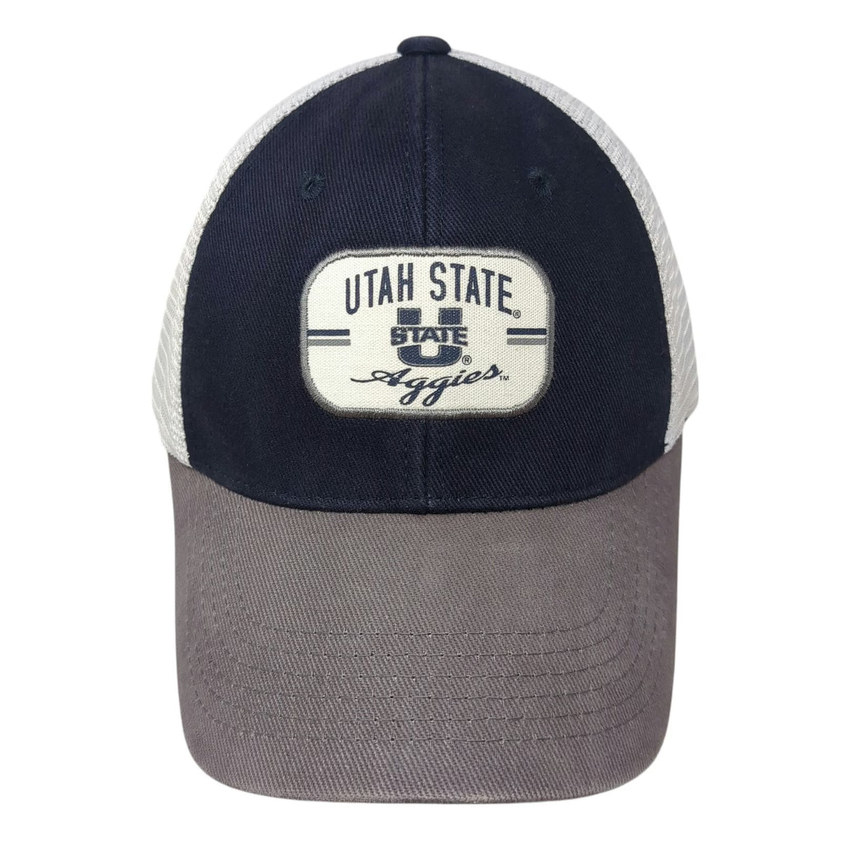 Captivating Utah State Aggies NCAA Trucker Hat Blue Gray White One Size Mesh