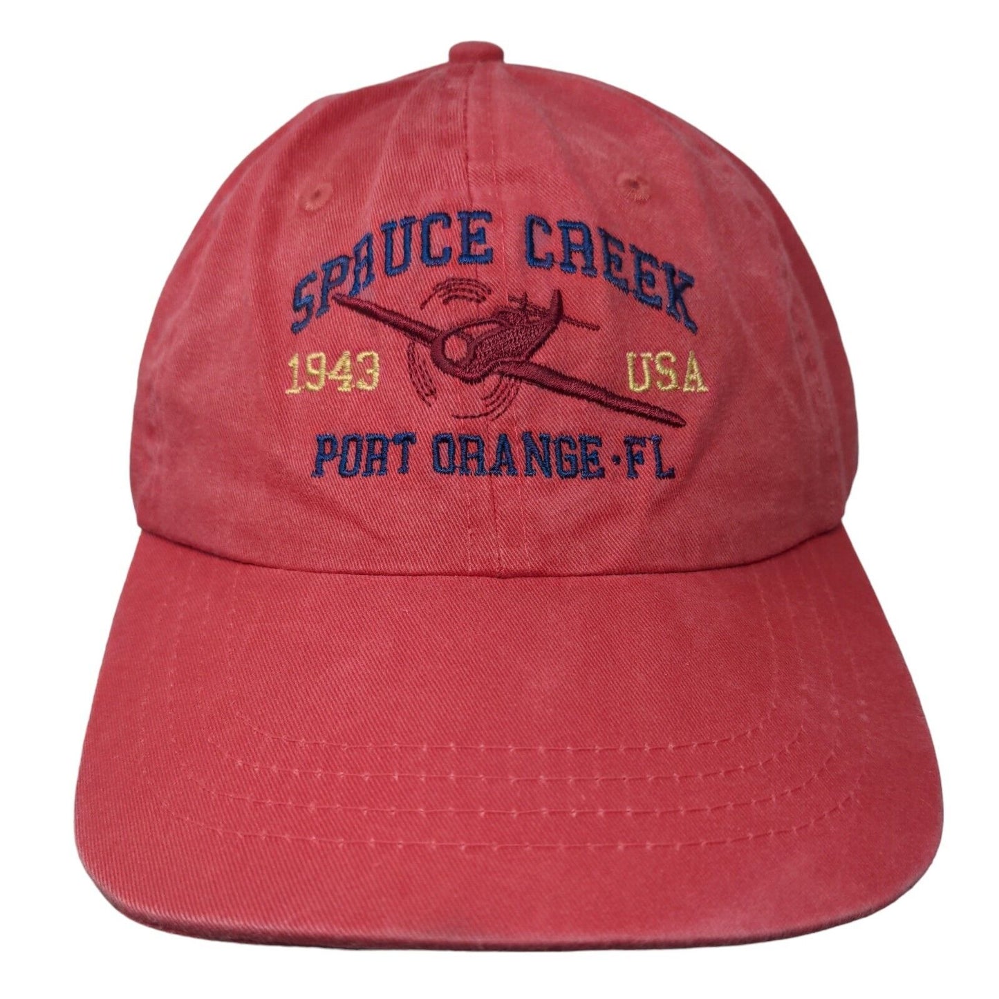 Spruce Creek Port Orange FL Strapback Hat Red One Size Embroidered