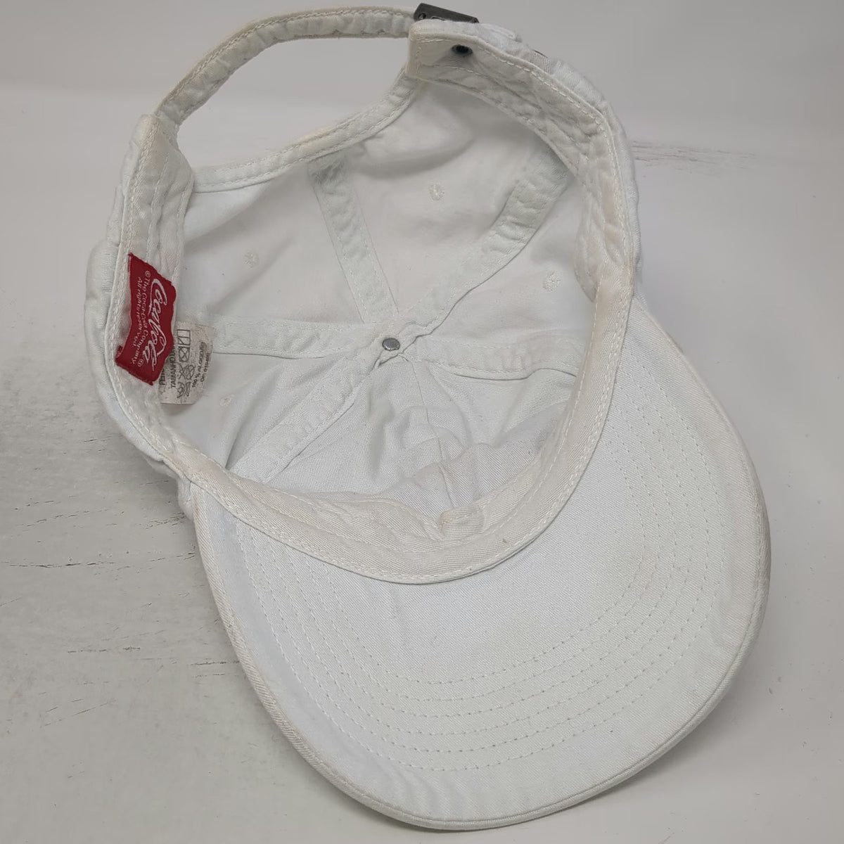 Coca-Cola Baseball Cap White OSFM Slideback Cotton Embroidered Script Logo Hat