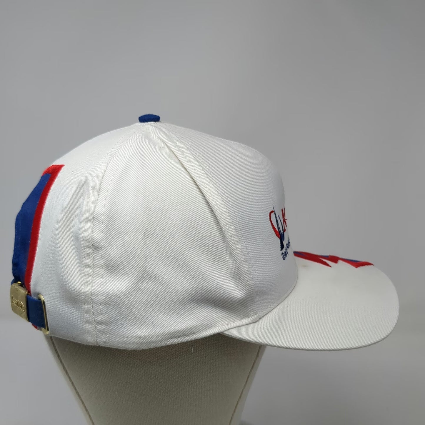 Kati Baseball Cap White Blue Red Astaris Logo Graphic Slideback Hat Sharktooth