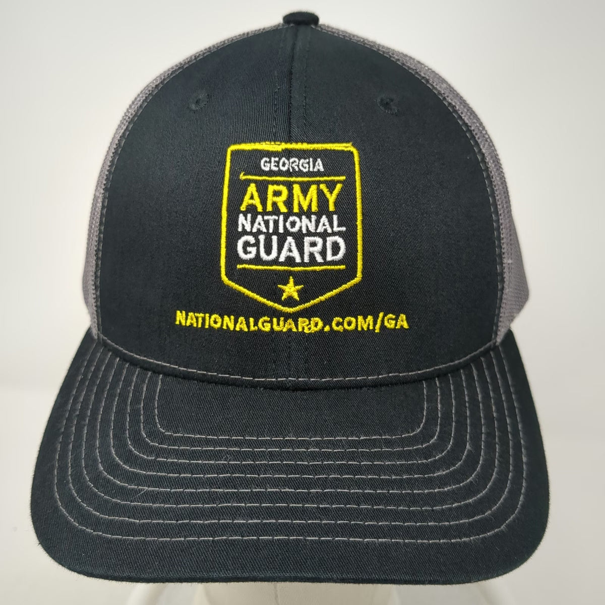Richardson Trucker Hat Black One Size Georgia Army National Guard Mesh Snapback