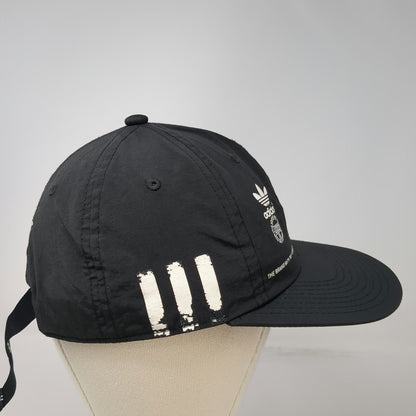 Adidas Black One Size Baseball Cap Nylon Hat Multiple Trefoil Logos 3 Stripes