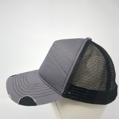 Ha Snapback Trucker Hat Gray One Size Adjustable Mesh Back Distressed Blank