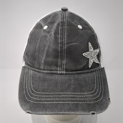 Bling Star Strapback Trucker Hat Gray One Size Adjustable Distressed Mesh Back