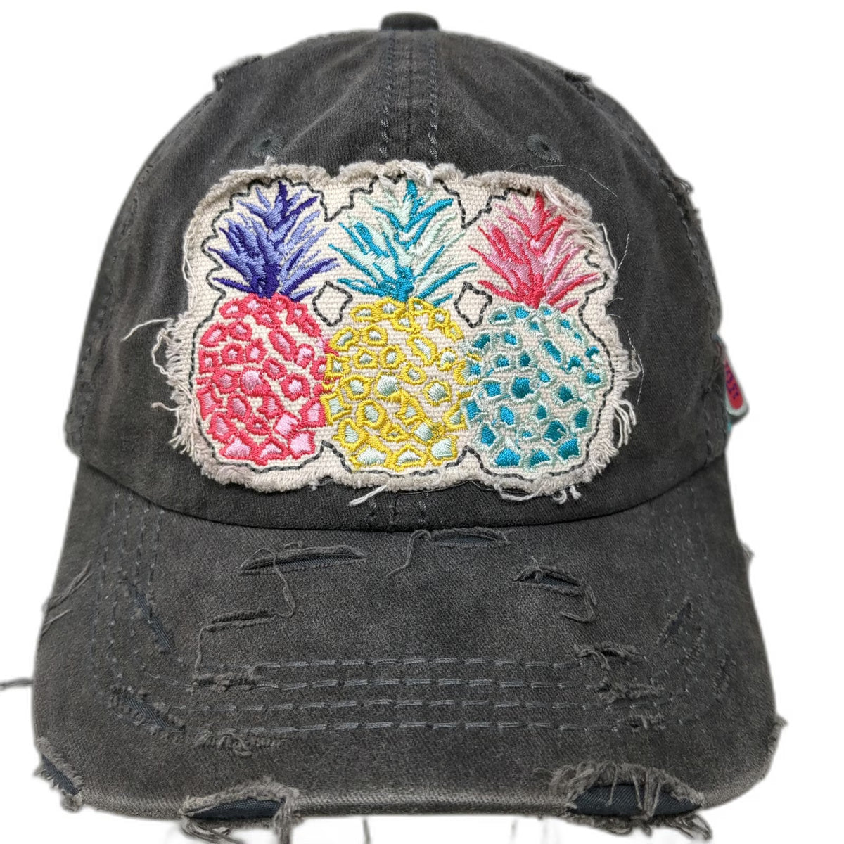 4350 District Baseball Cap Gray One Size Distressed Pineapple Hello Summer Hat