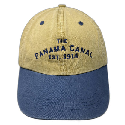 Panalboa Baseball Cap Beige Blue One Size Panama Canal Est 1914 Adjustable Hat