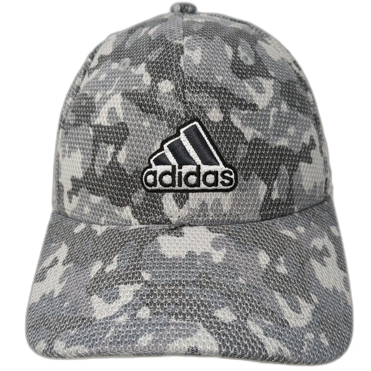 Adidas Baseball Cap Gray One Size Fitted Camo Mesh Stretch Hat Embroidered Logo
