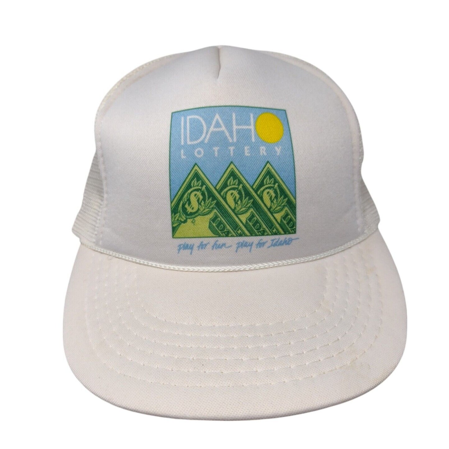 Idaho Lottery Snapback Trucker Hat Cream One Size Adjustable Mesh Back Rope