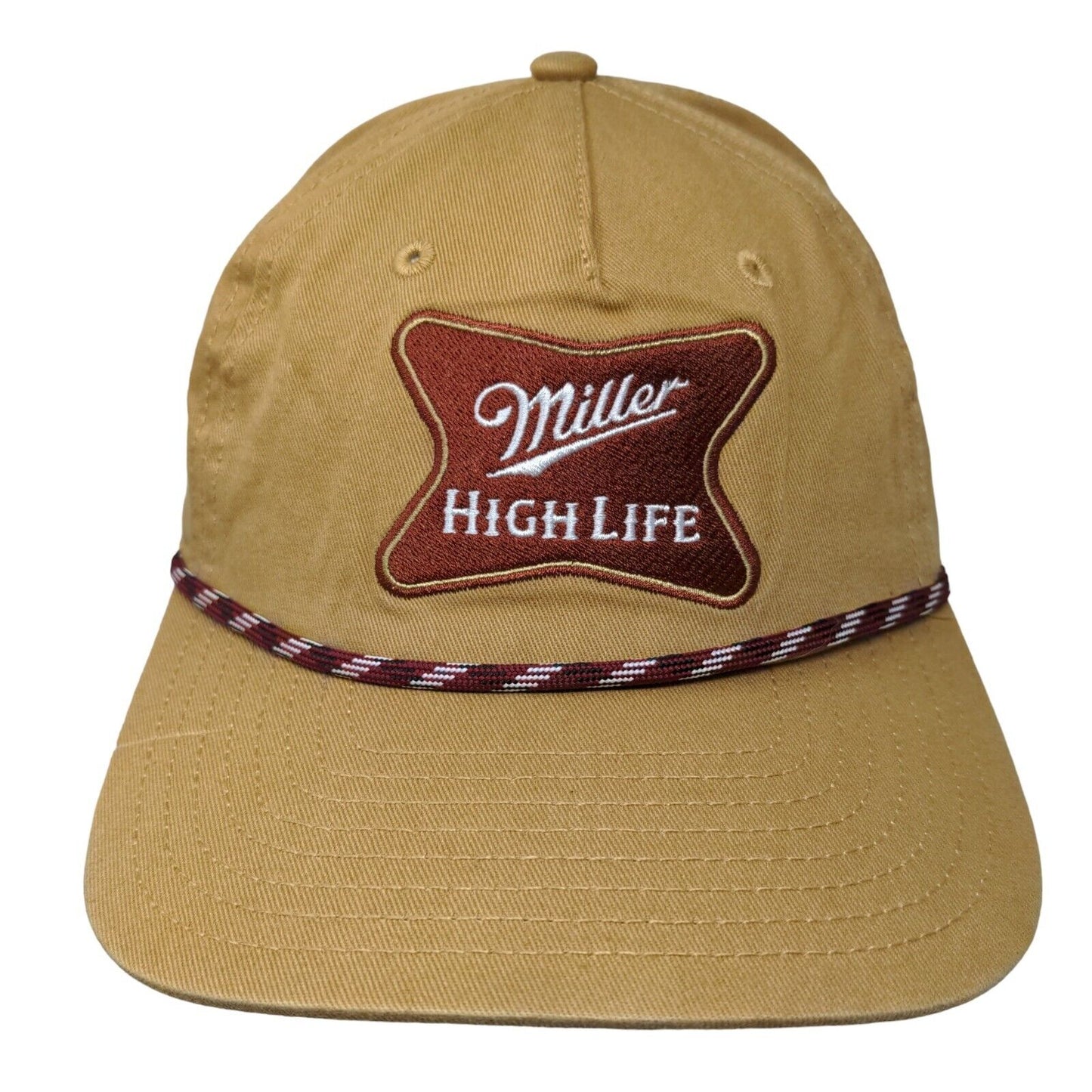 Miller High Life Snapback Rope Hat Tan One Size Embroidered Mad Engine