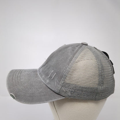 Unbranded Strapback Trucker Hat Gray One Size Ponytail Mesh Back Blank