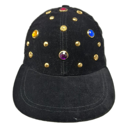 Yehasso Baseball Cap Black One Size Velvet Gold Studded Rhinestone Gem Hat